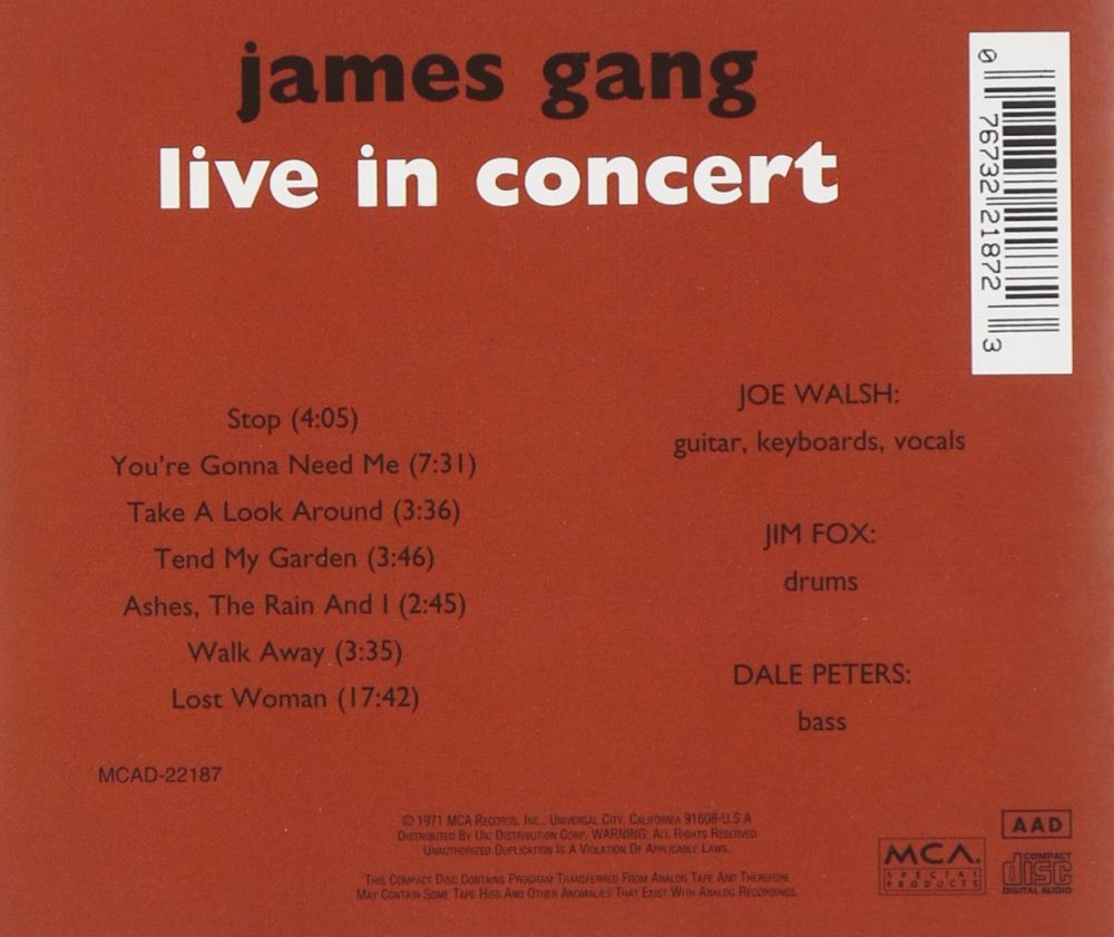 James Gang - Live In Concert - CD - New