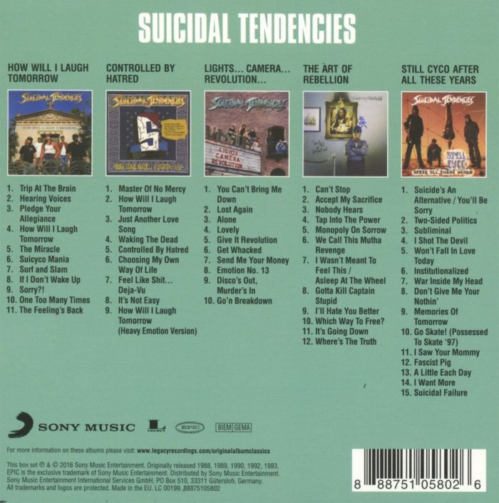 Suicidal Tendencies - Original Album Classics (How Will I Laugh Tomorrow/Controlled By Hatred/Lights... Camera... Revolution/The Art Of Rebellion/Still Cyco After All These Years) (5CD) - CD - New