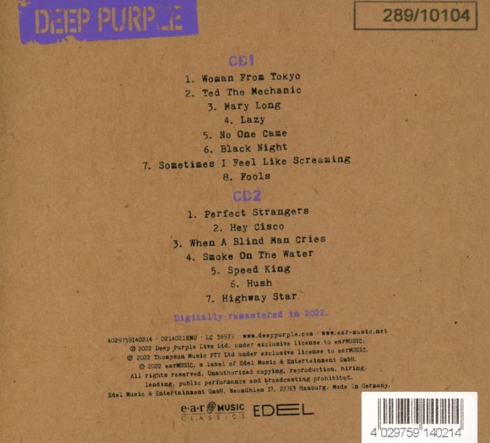 Deep Purple - Live In Hong Kong 2001 (Ltd. Ed. 2CD - numbered ed. of 10,104) - CD - New