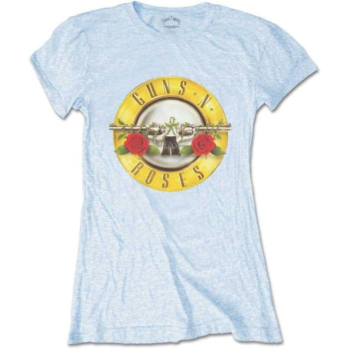 Guns N Roses - Classic Bullet Logo Womens Light Blue Shirt