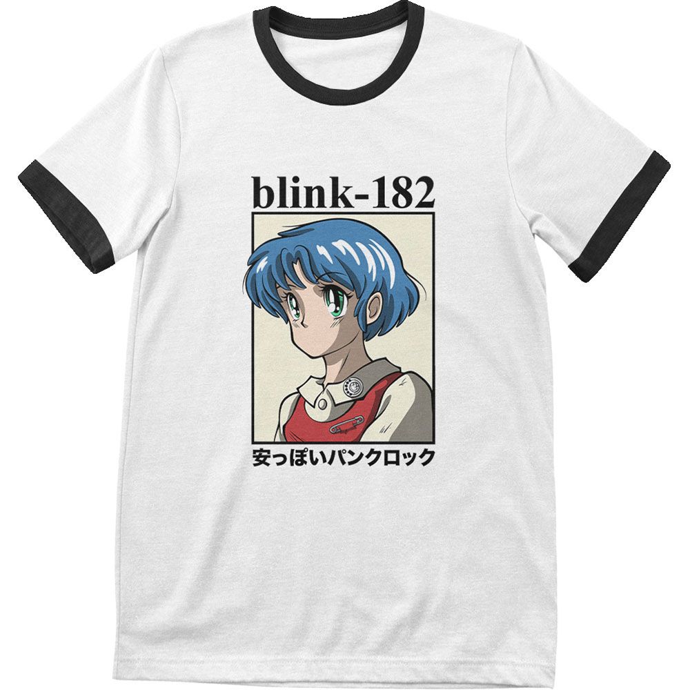Blink 182 - Anime White Ringer Shirt