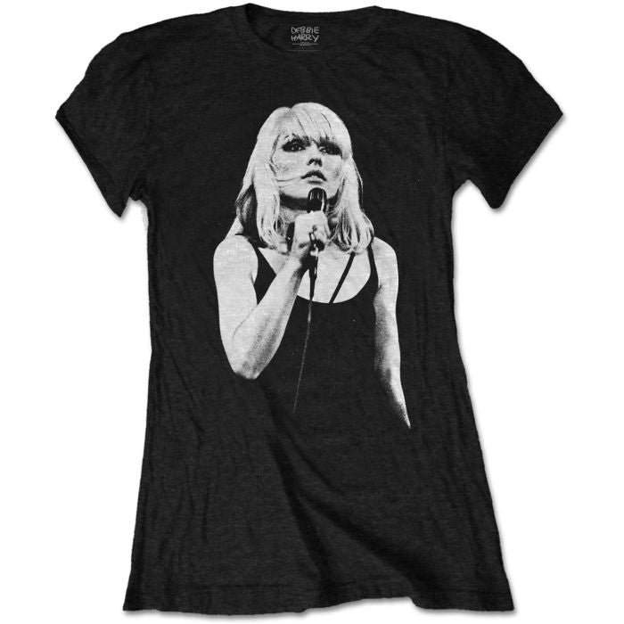 Blondie - Debbie Harry Mic Womens Fitted Black Shirt