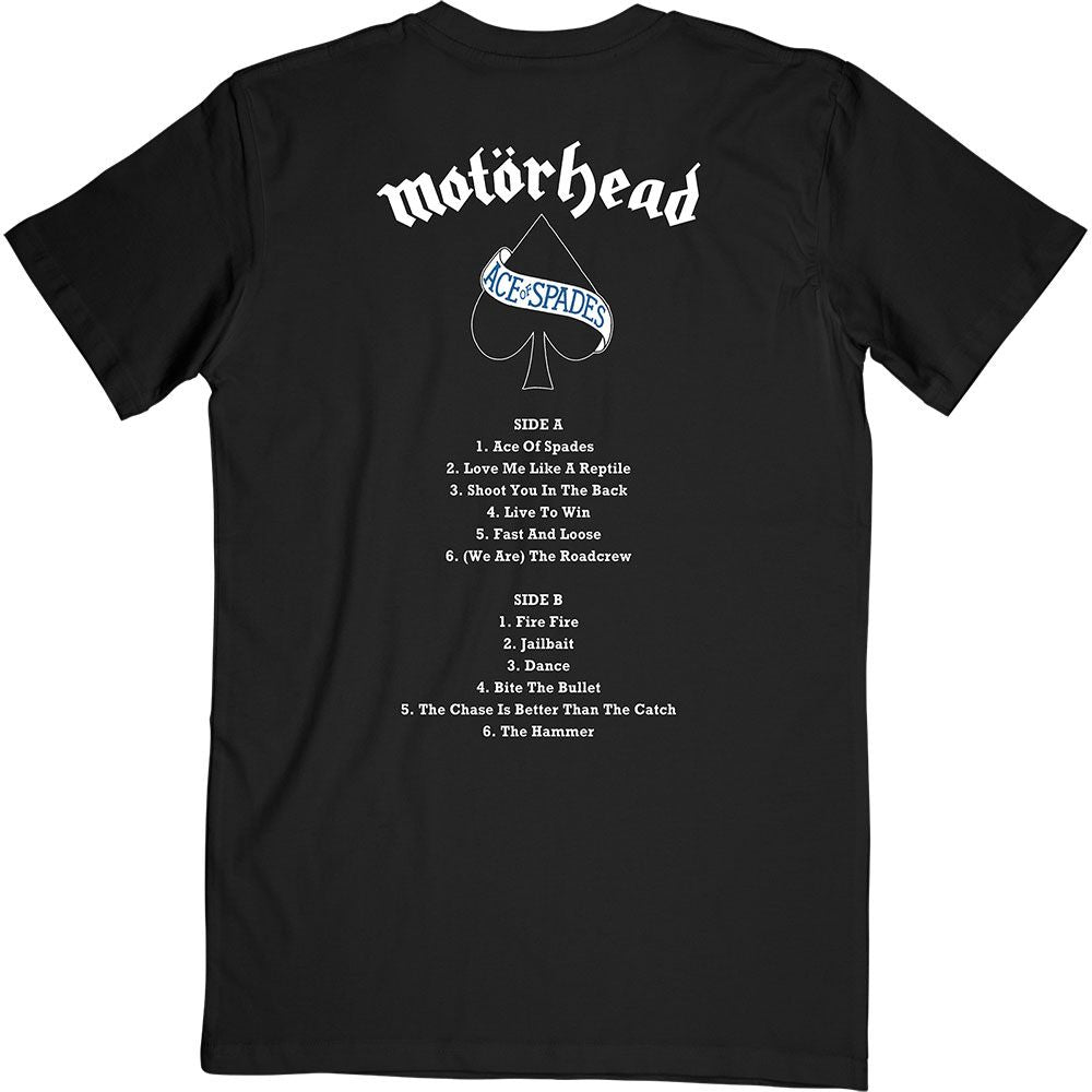 Motorhead - Ace Of Spades Album Cover Tracklist Black Shirt