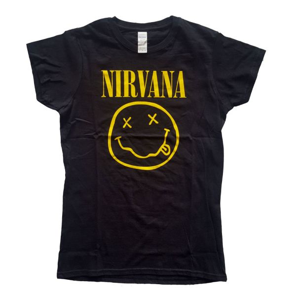 Nirvana - Smiley (no Back Print) Womens Fitted Black Shirt