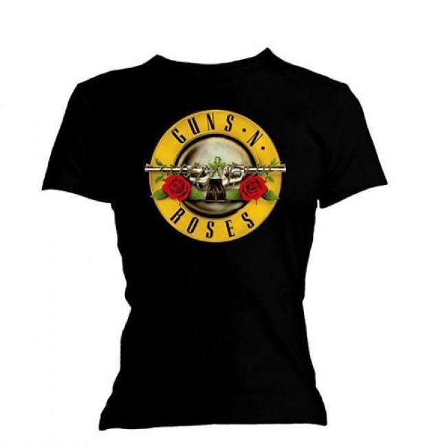 Guns N Roses - Bullet Logo Womens Fitted Skinny Fit Black Shirt