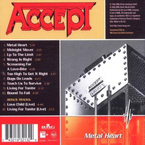 Accept - Metal Heart (Euro. w. 2 bonus live tracks) - CD - New