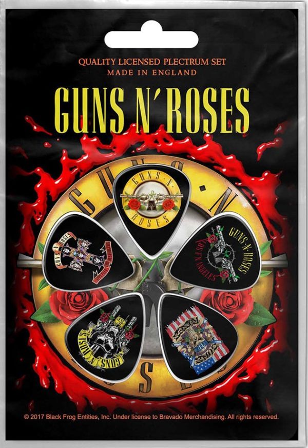 Guns N Roses - 5 x Guitar Picks Plectrum Pack (Appetite, Bullet, Fkn Hollywood, Flag, Logo))