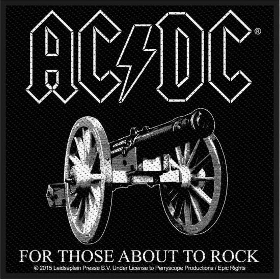 ACDC - For Those About To Rock (100mm x 100mm Black And White) Sew-On Patch